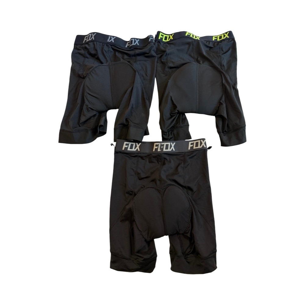 Lot of 3 Fox Racing Padded Cycling Liner Shorts Mens 30 Black MTB Biking Base - Picture 1 of 3